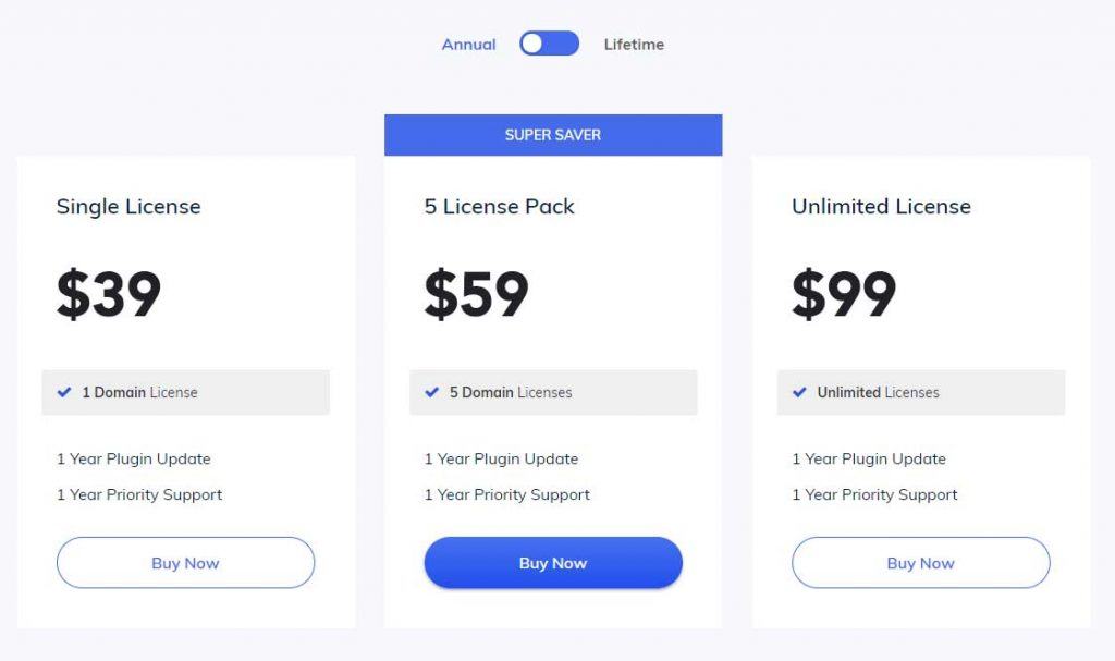 WP Page Builder Pricing