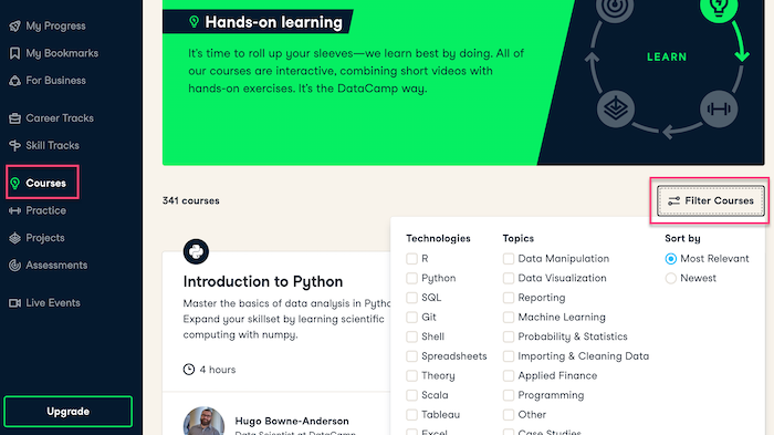 DataCamp Filter Courses