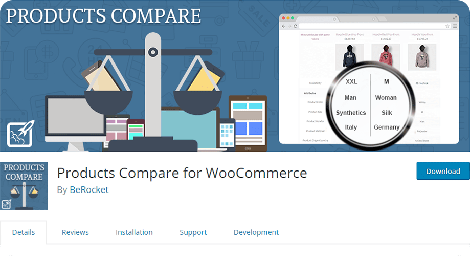 Products Compare for WooCommerce plugin to add comparison plugin