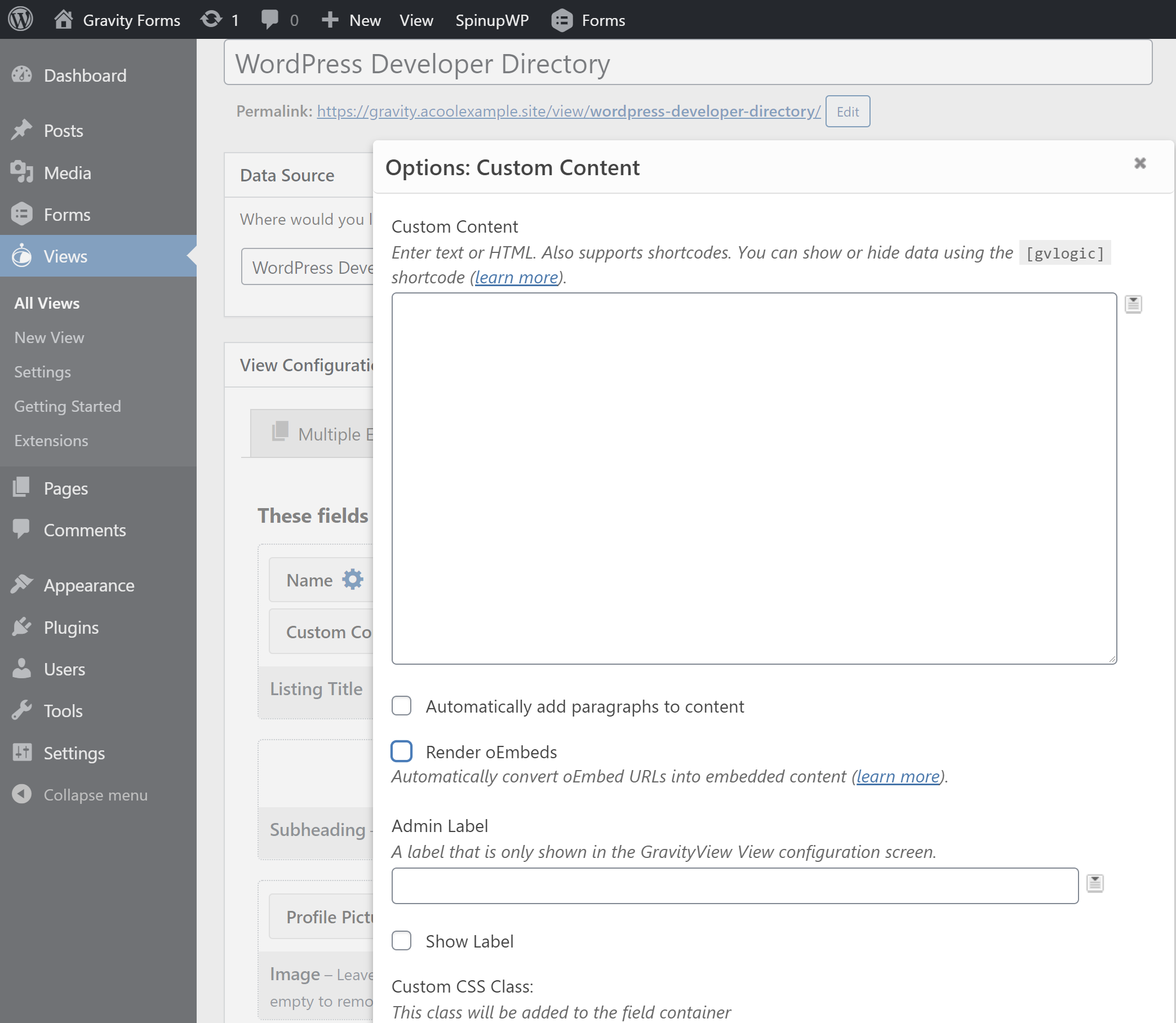 GravityView custom content fields