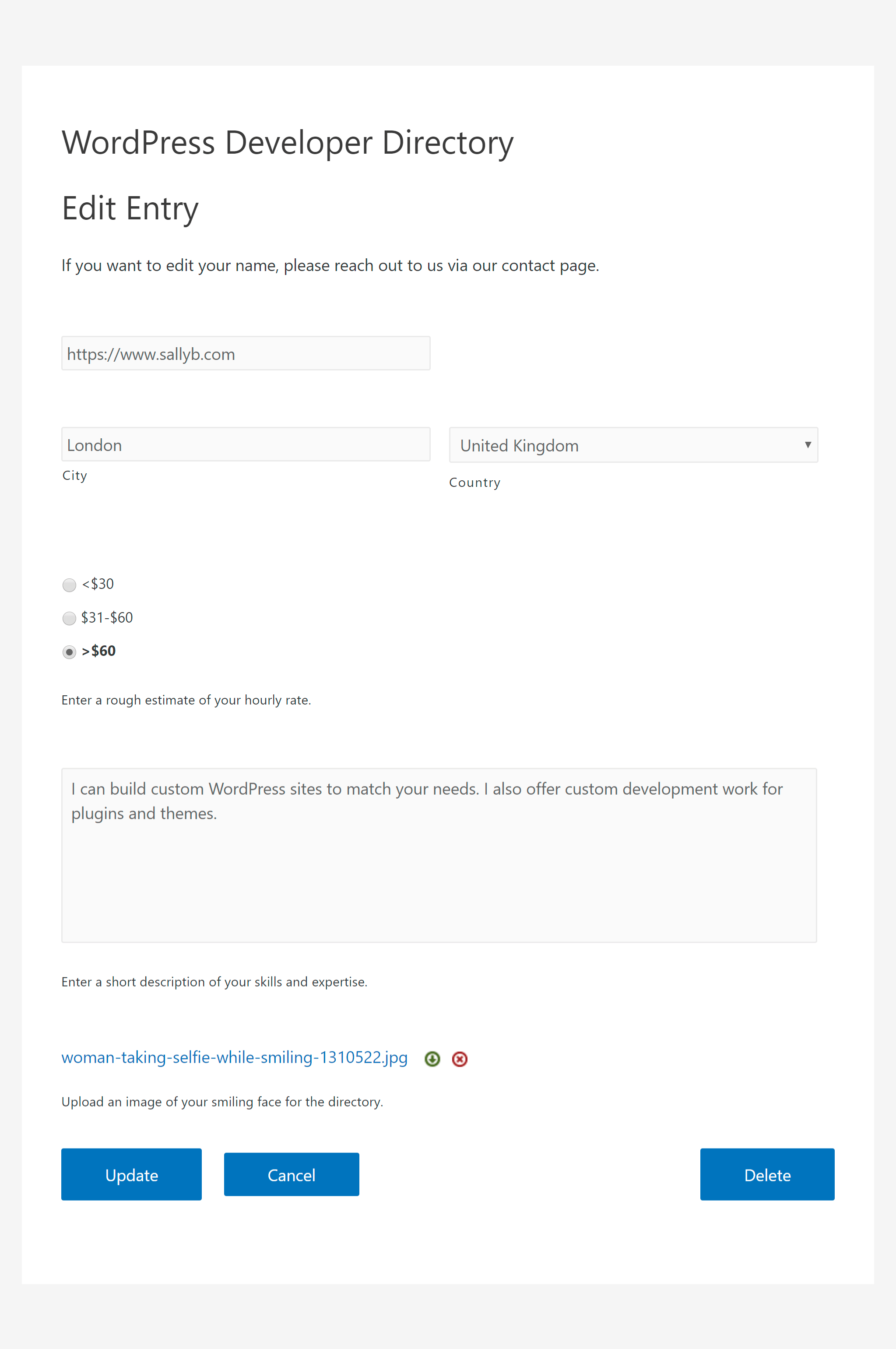 A front-end example of the edit input template