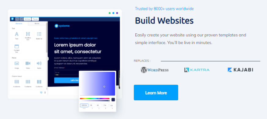 systeme.io’s features for building websites