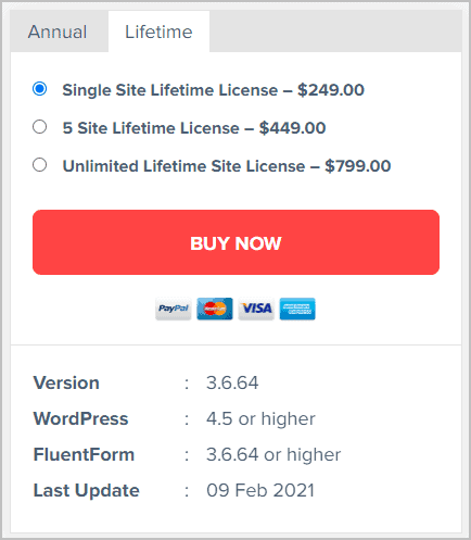 fluent forms lifetime pricing