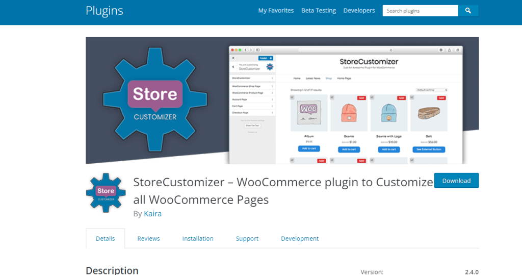 store customizer Woocommerce WordPress plugin