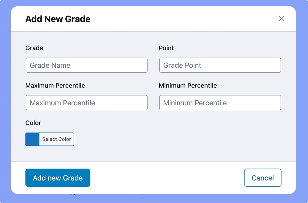 Adding a new grade to create a custom grade scale on Tutor LMS