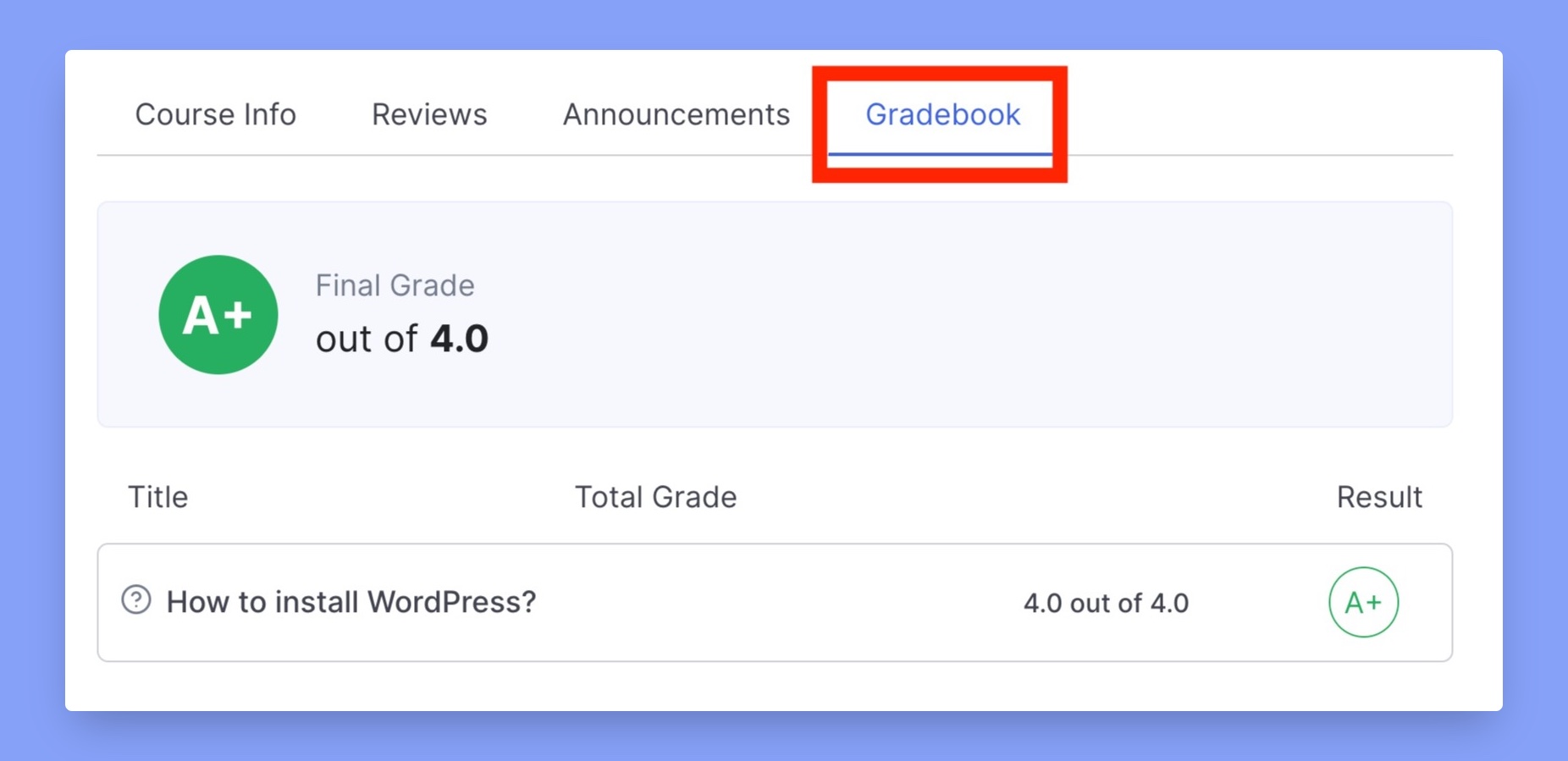 Final grade from the course page