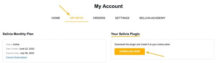 Sellvia my account download Sellvia plugin