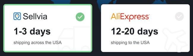 Sellvia vs Aliexpress US shipping time
